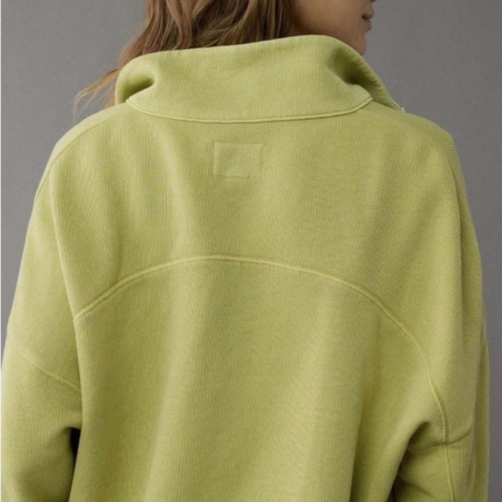 American Eagle Outfitters Button-Front Pullover Sweatshirt in Light Lime - Picture 3 of 5